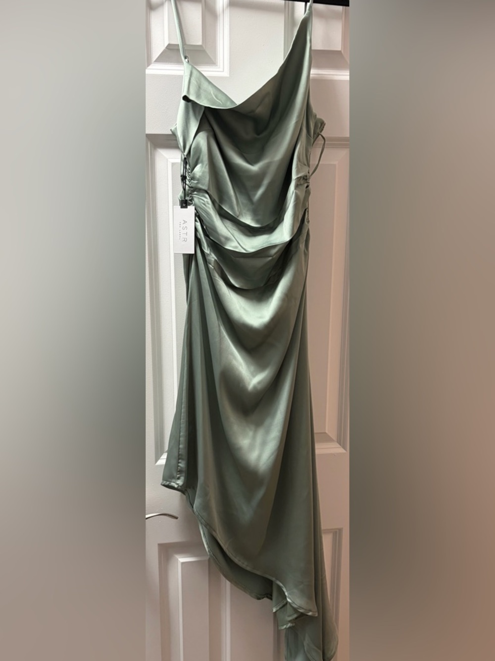 ASTR Sage Green Satin Draped A-Line Skirt